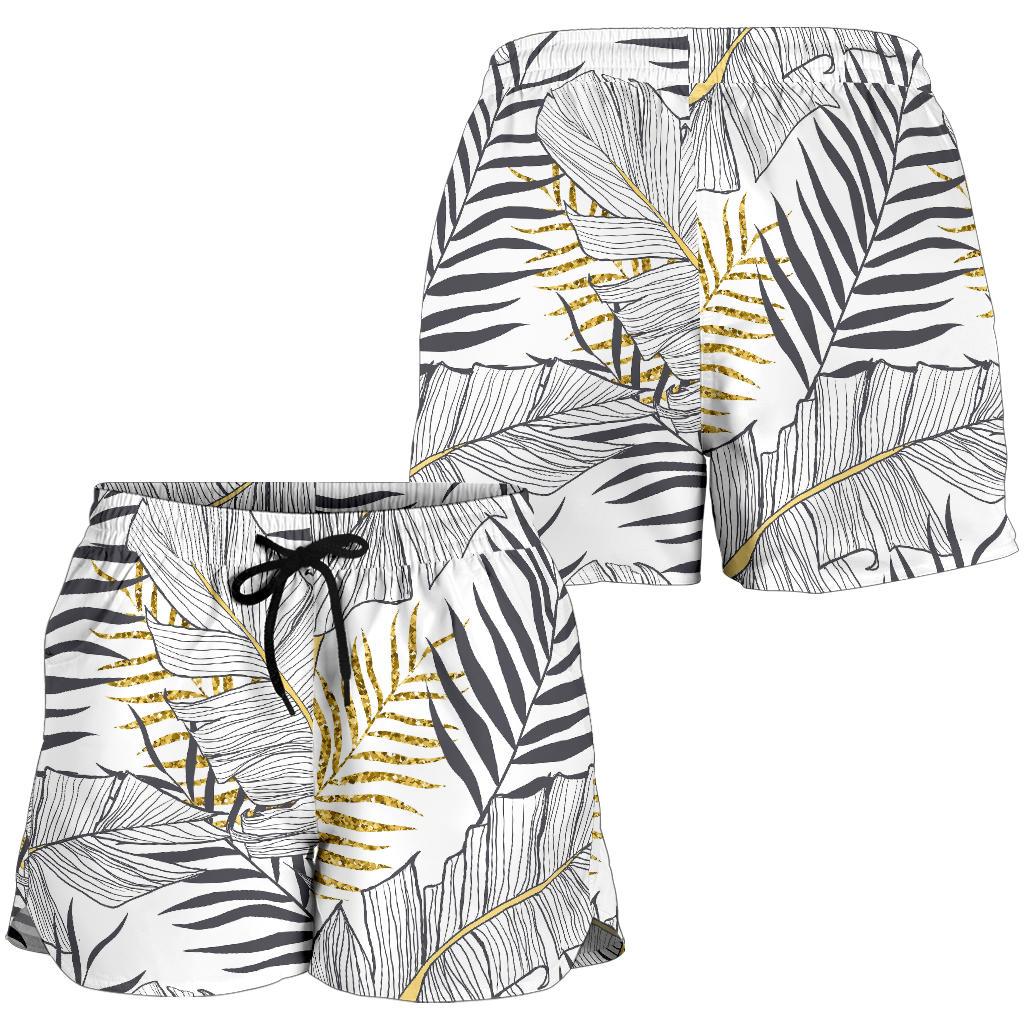 Gold Glitter Tropical Palm Leaves Women Shorts-JTAMIGO.COM