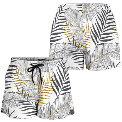 Gold Glitter Tropical Palm Leaves Women Shorts-JTAMIGO.COM
