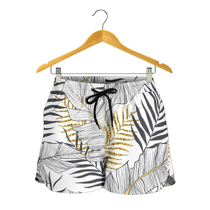 Gold Glitter Tropical Palm Leaves Women Shorts-JTAMIGO.COM