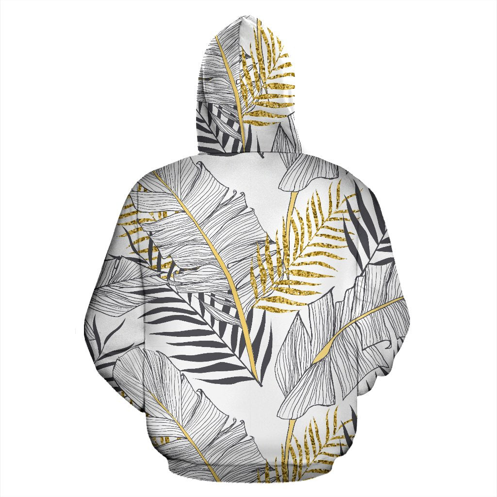 Gold Glitter Tropical Palm Leaves Zip Up Hoodie