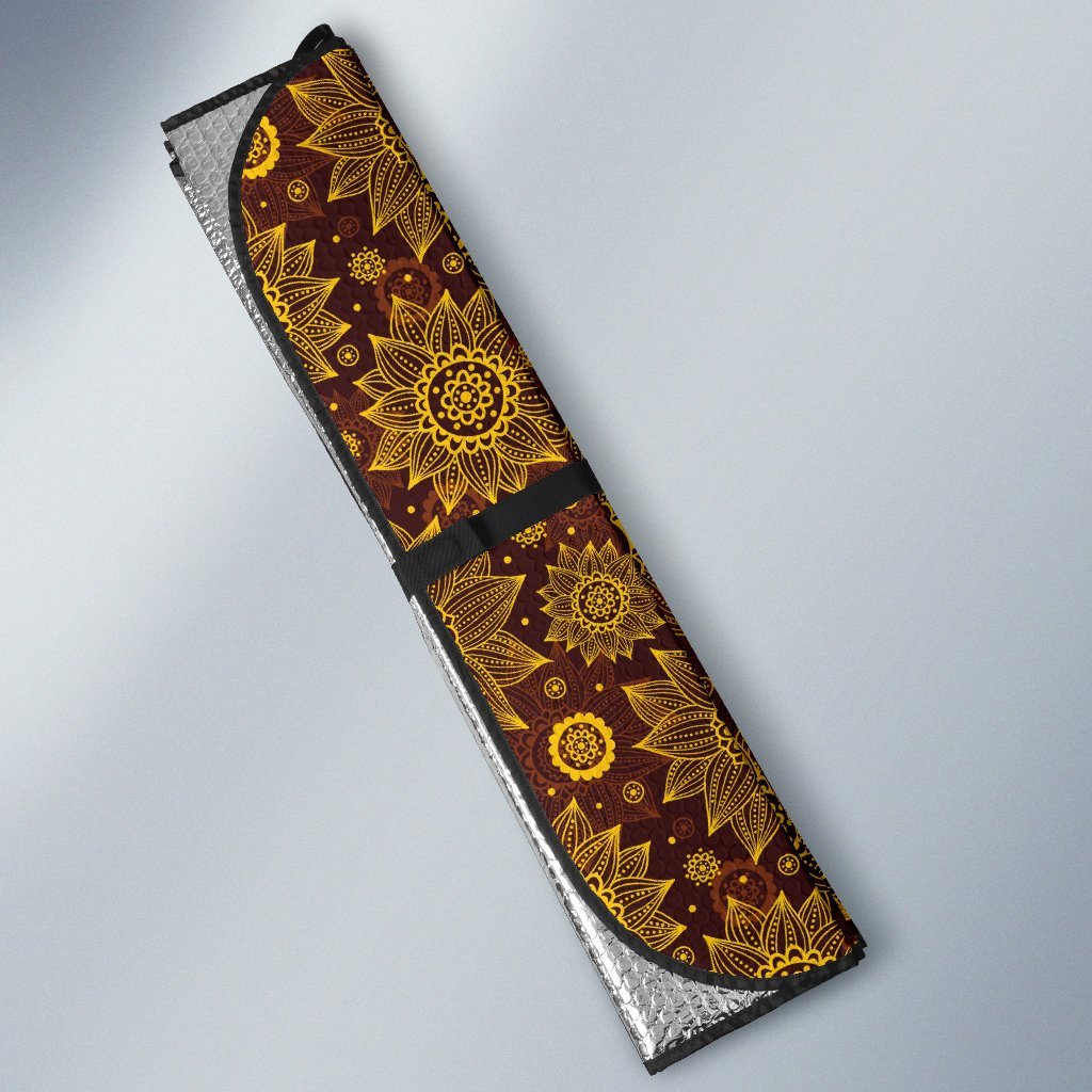 Gold Sunflower Hand Drawn Print Car Sun Shade For Windshield