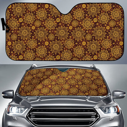 Gold Sunflower Hand Drawn Print Car Sun Shade For Windshield