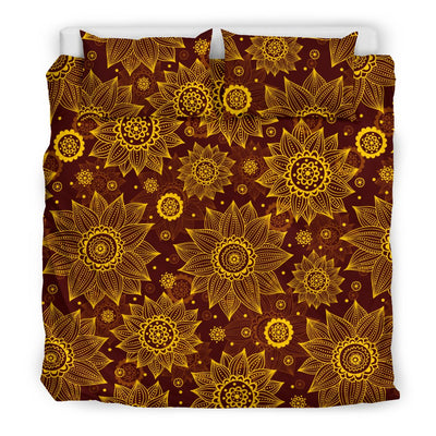 Gold Sunflower Hand Drawn Print Duvet Cover Bedding Set