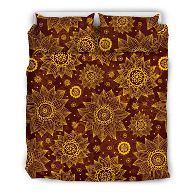 Gold Sunflower Hand Drawn Print Duvet Cover Bedding Set