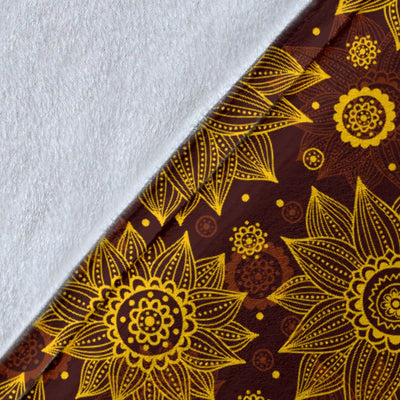 Gold Sunflower Hand Drawn Print Fleece Blanket