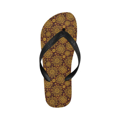 Gold Sunflower Hand Drawn Print Flip Flops-JTAMIGO.COM