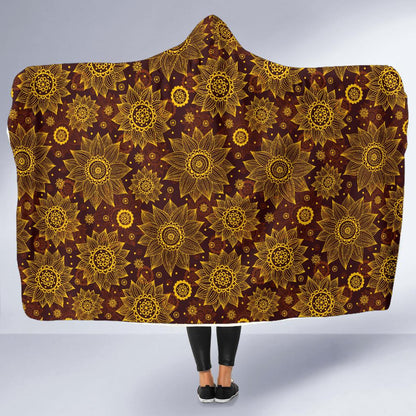 Gold Sunflower Hand Drawn Print Hooded Blanket-JTAMIGO.COM