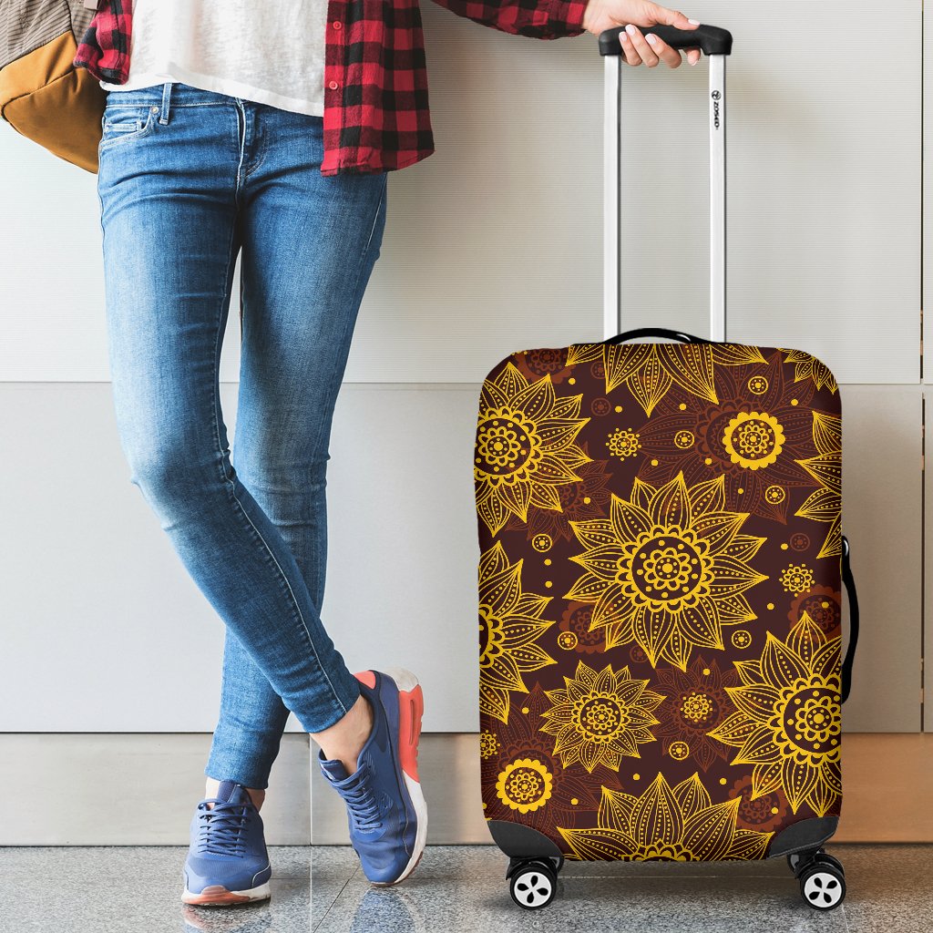 Gold Sunflower Hand Drawn Print Luggage Cover Protector