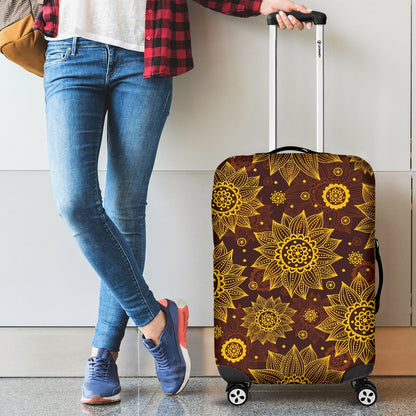 Gold Sunflower Hand Drawn Print Luggage Cover Protector