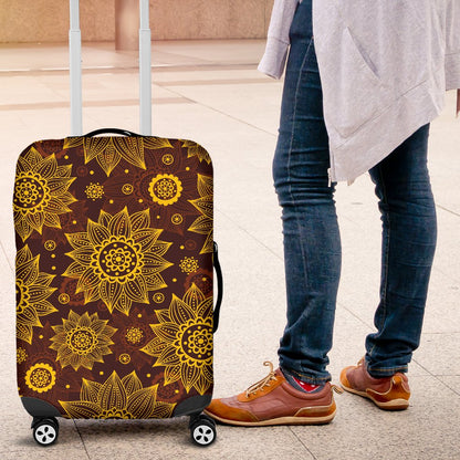 Gold Sunflower Hand Drawn Print Luggage Cover Protector