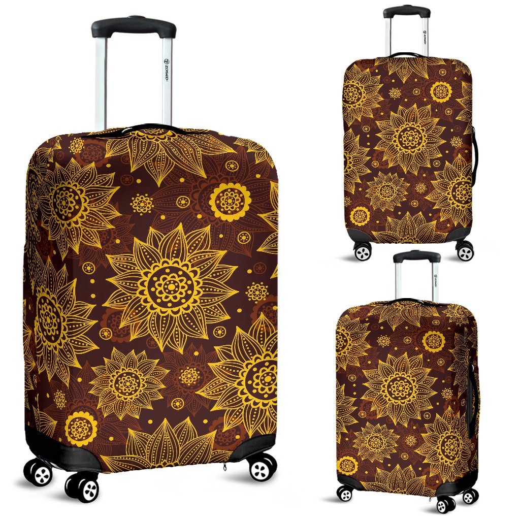 Gold Sunflower Hand Drawn Print Luggage Cover Protector