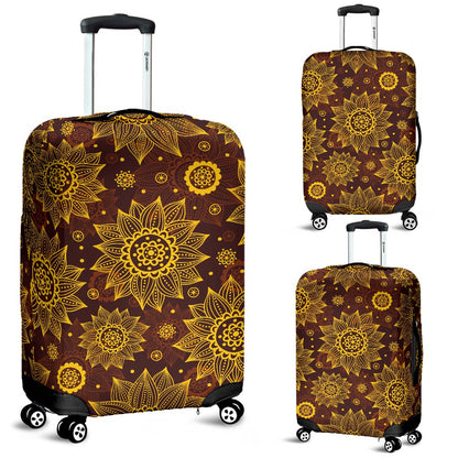 Gold Sunflower Hand Drawn Print Luggage Cover Protector