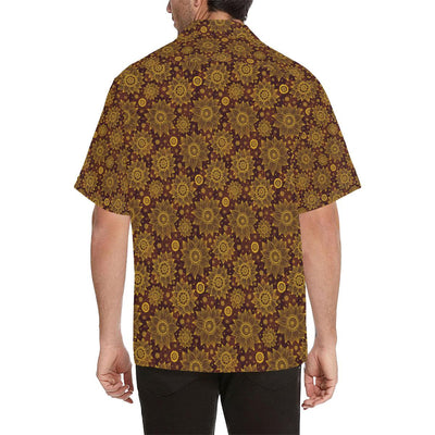 Gold Sunflower Hand Drawn Print Men Aloha Hawaiian Shirt