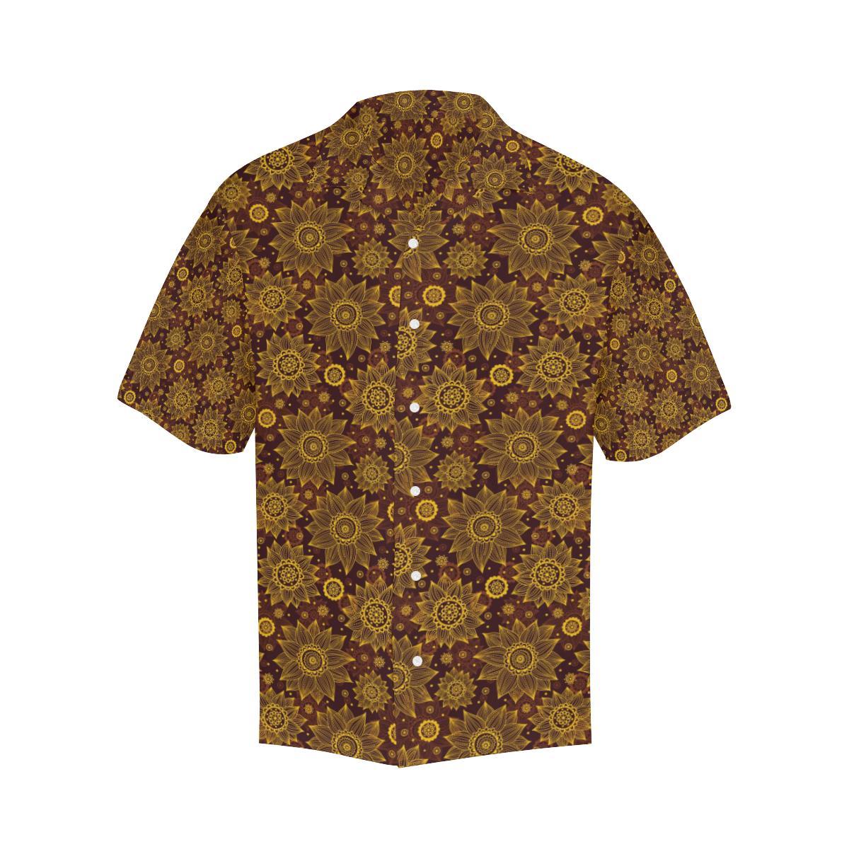 Gold Sunflower Hand Drawn Print Men Aloha Hawaiian Shirt