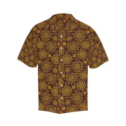 Gold Sunflower Hand Drawn Print Men Aloha Hawaiian Shirt