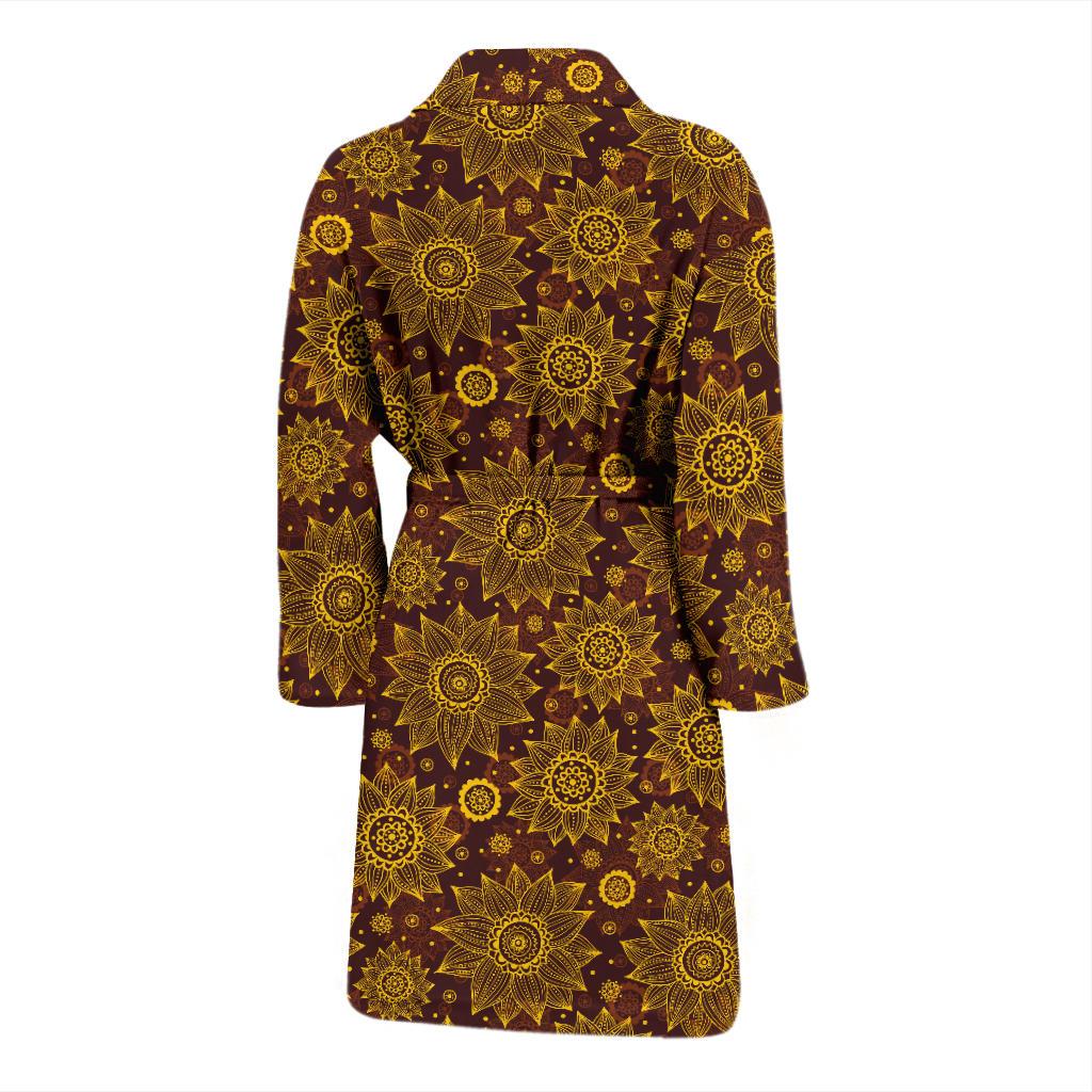 Gold Sunflower Hand Drawn Print Men Bath Robe-JTAMIGO.COM