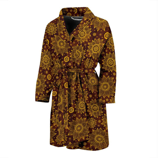 Gold Sunflower Hand Drawn Print Men Bath Robe-JTAMIGO.COM