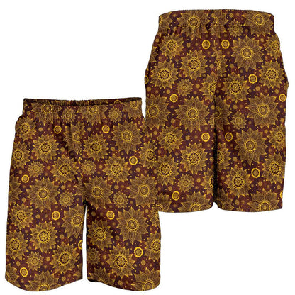 Gold Sunflower Hand Drawn Print Mens Shorts-JTAMIGO.COM