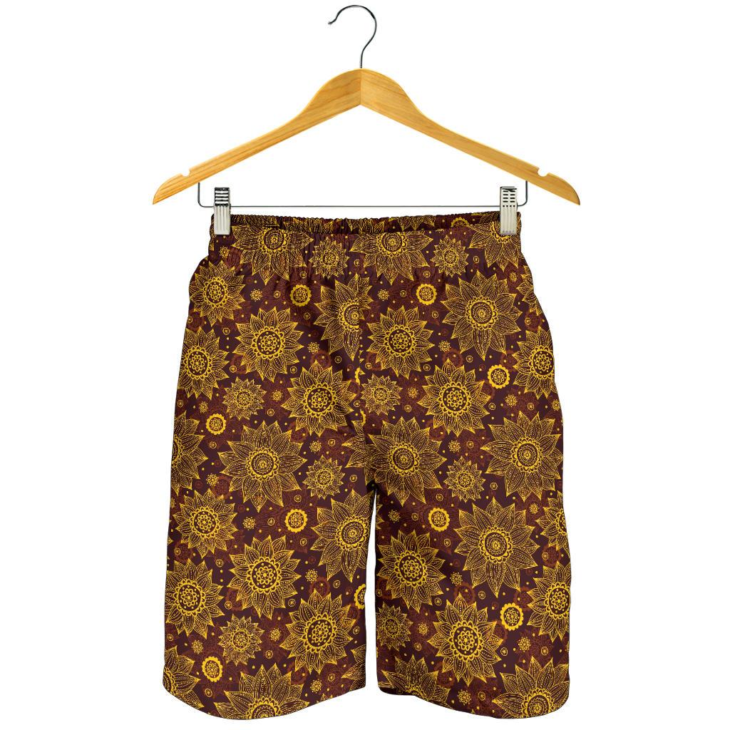 Gold Sunflower Hand Drawn Print Mens Shorts-JTAMIGO.COM