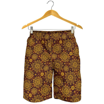 Gold Sunflower Hand Drawn Print Mens Shorts-JTAMIGO.COM