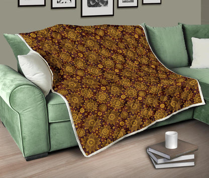 Gold Sunflower Hand Drawn Print Premium Quilt-JTAMIGO.COM