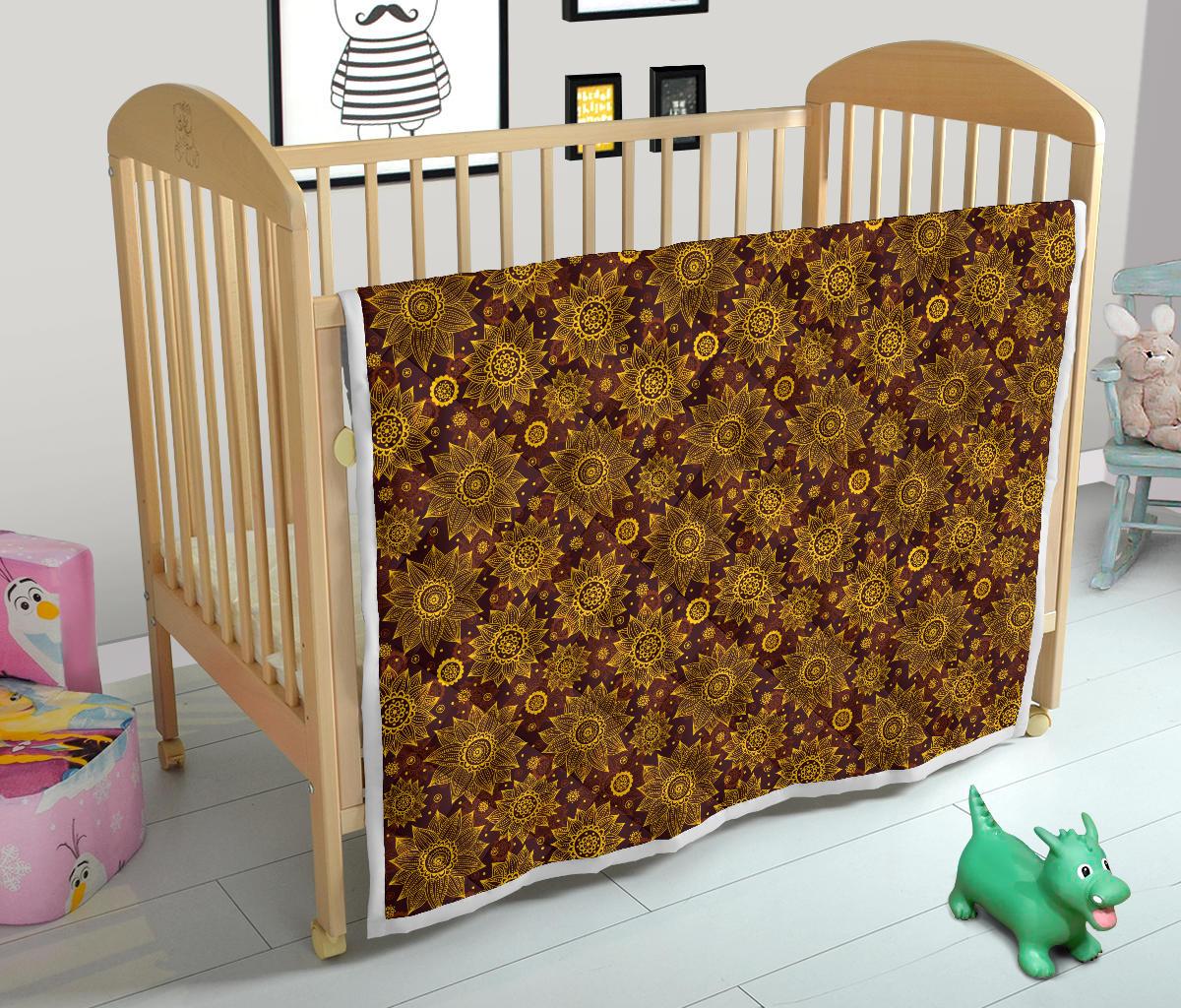 Gold Sunflower Hand Drawn Print Premium Quilt-JTAMIGO.COM