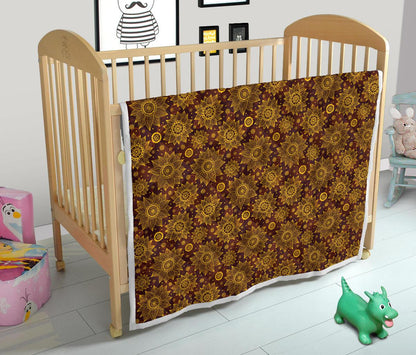 Gold Sunflower Hand Drawn Print Premium Quilt-JTAMIGO.COM