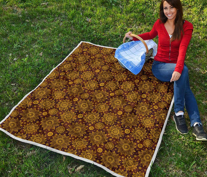 Gold Sunflower Hand Drawn Print Premium Quilt-JTAMIGO.COM