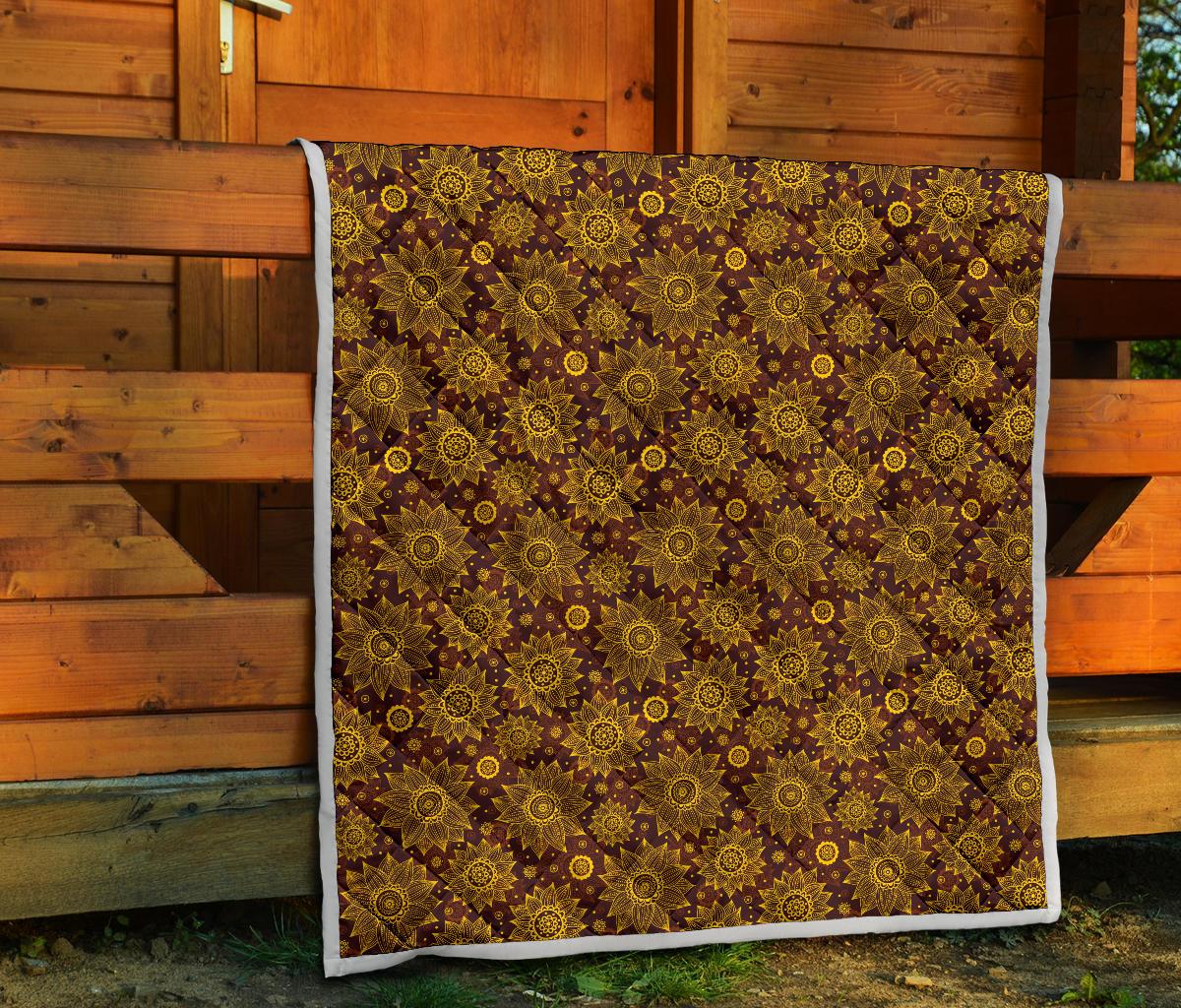 Gold Sunflower Hand Drawn Print Premium Quilt-JTAMIGO.COM