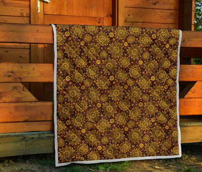 Gold Sunflower Hand Drawn Print Premium Quilt-JTAMIGO.COM