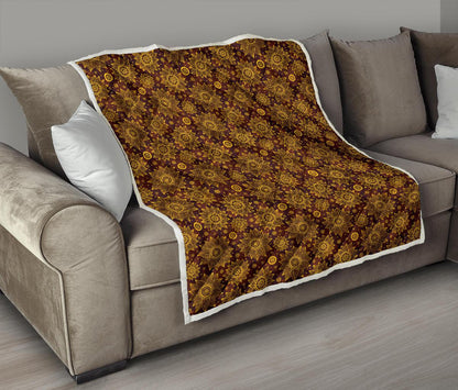 Gold Sunflower Hand Drawn Print Premium Quilt-JTAMIGO.COM