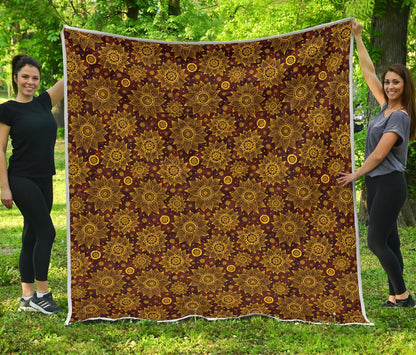 Gold Sunflower Hand Drawn Print Premium Quilt-JTAMIGO.COM
