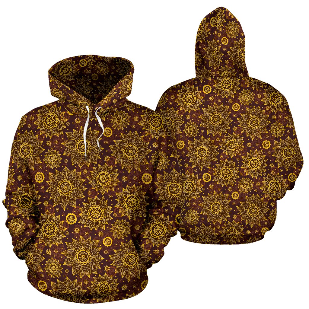 Gold Sunflower Hand Drawn Print Pullover Hoodie