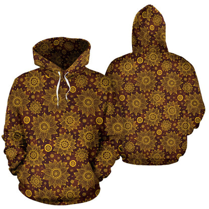 Gold Sunflower Hand Drawn Print Pullover Hoodie