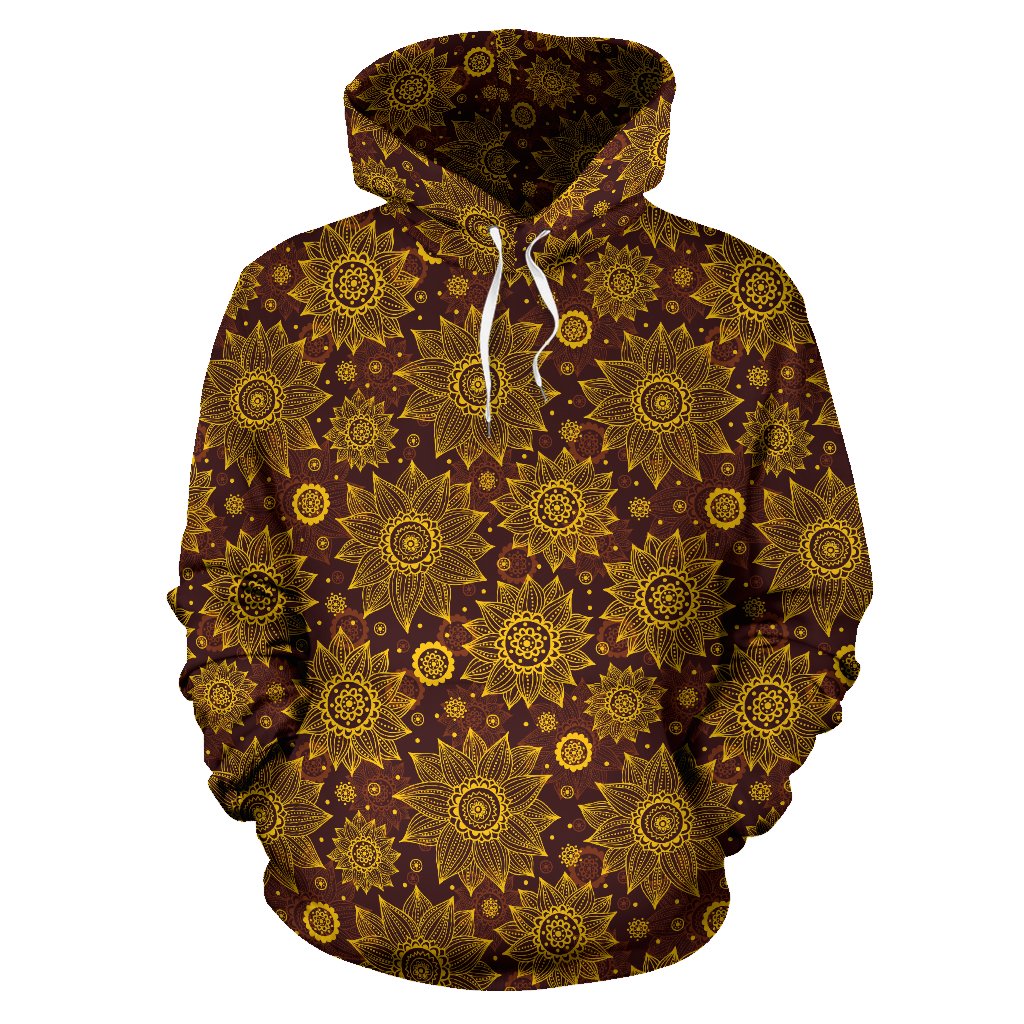 Gold Sunflower Hand Drawn Print Pullover Hoodie