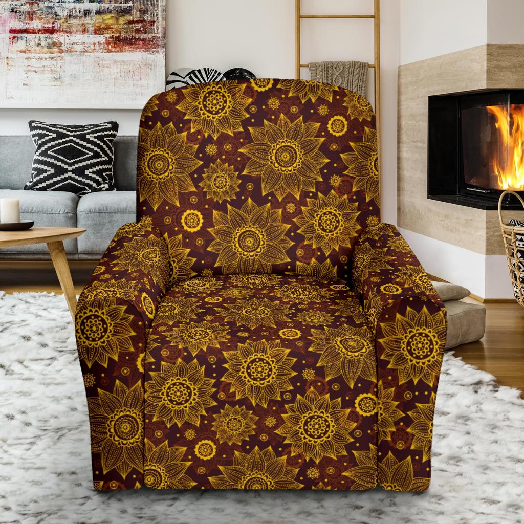 Gold Sunflower Hand Drawn Print Single Sofa Slipcover -JTAMIGO.COM