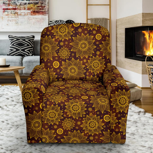 Gold Sunflower Hand Drawn Print Single Sofa Slipcover -JTAMIGO.COM