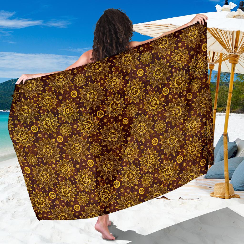 Gold Sunflower Hand Drawn Print Sarong Pareo Wrap