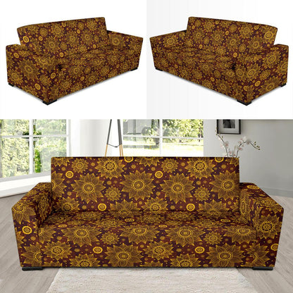 Gold Sunflower Hand Drawn Print Sofa Slipcover-JTAMIGO.COM