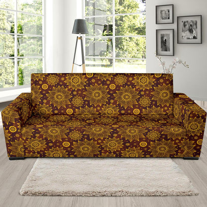 Gold Sunflower Hand Drawn Print Sofa Slipcover-JTAMIGO.COM