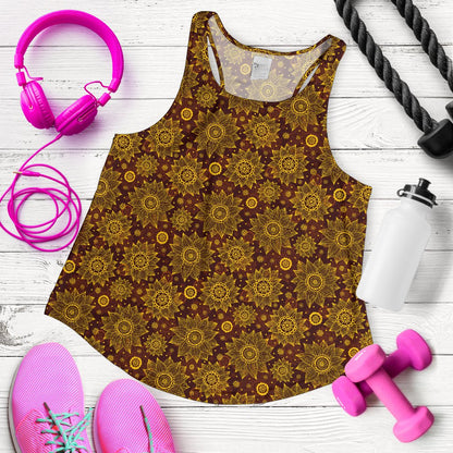 Gold Sunflower Hand Drawn Print Women Racerback Tank Top