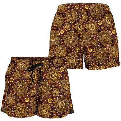 Gold Sunflower Hand Drawn Print Women Shorts-JTAMIGO.COM