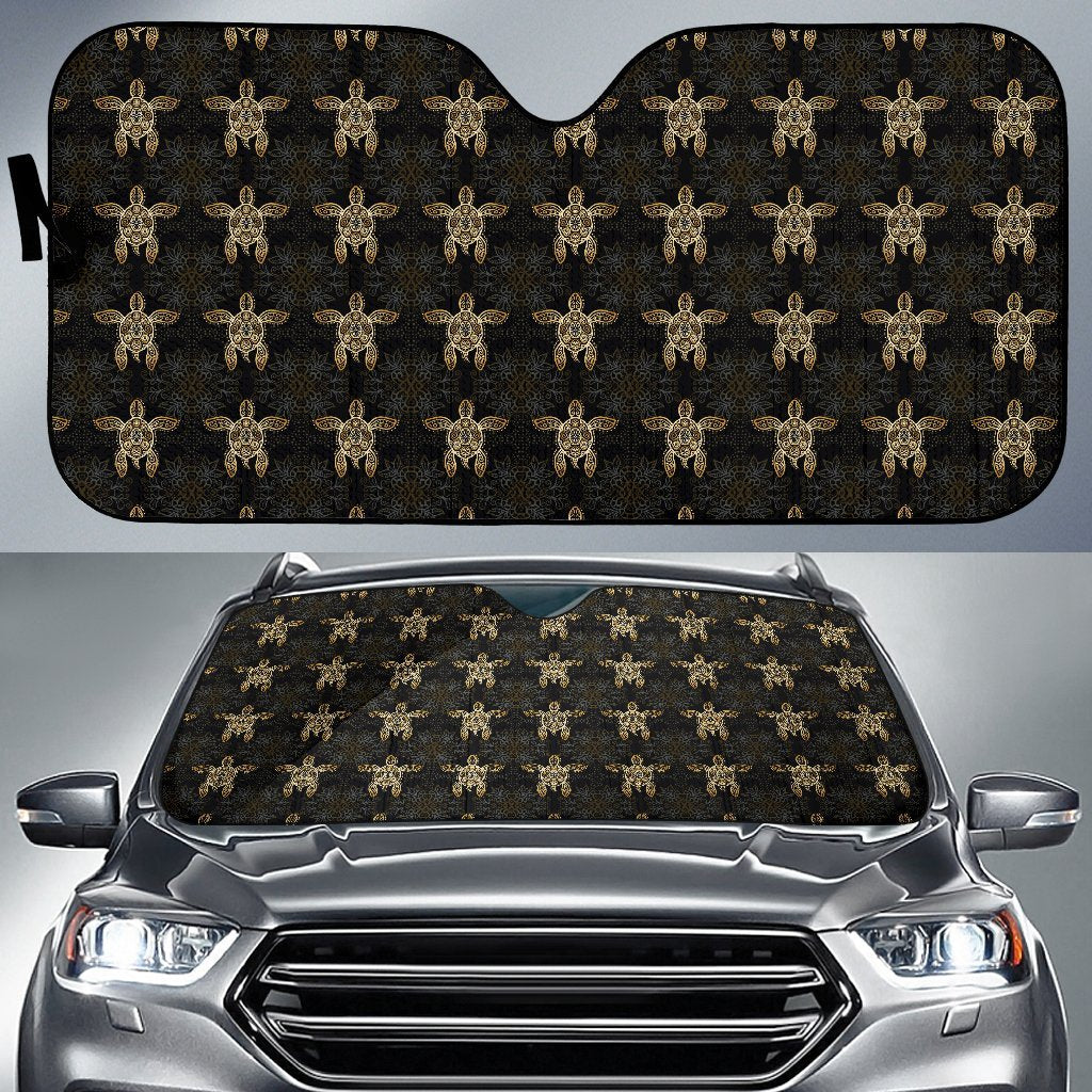 Gold Tribal Turtle Polynesian Design Car Sun Shade For Windshield
