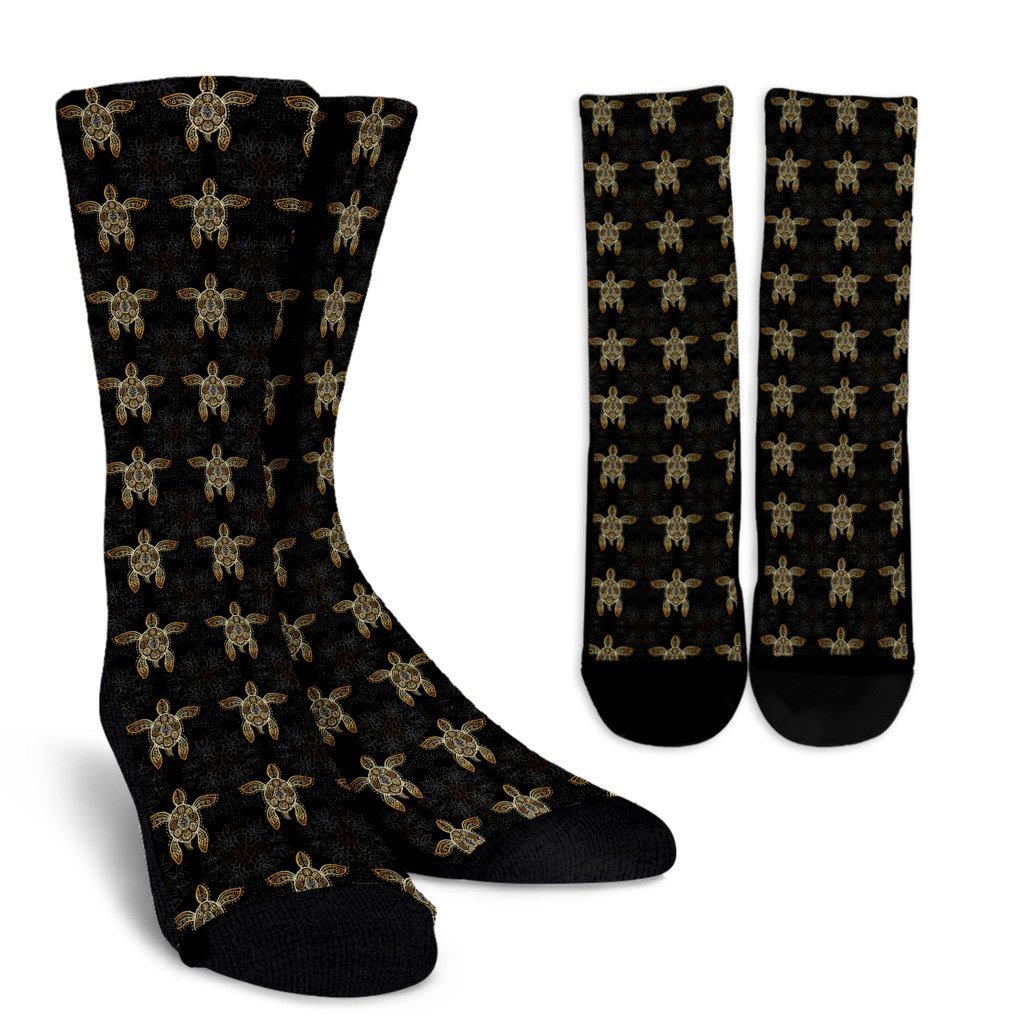 Gold Tribal Turtle Polynesian Design Crew Socks
