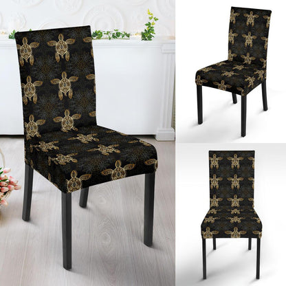 Gold Tribal Turtle Polynesian Design Dinning Chair Slipper-JTAMIGO.COM