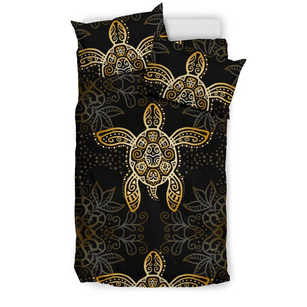 Gold Tribal Turtle Polynesian Design Duvet Cover Bedding Set