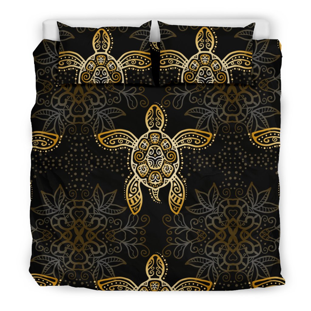 Gold Tribal Turtle Polynesian Design Duvet Cover Bedding Set