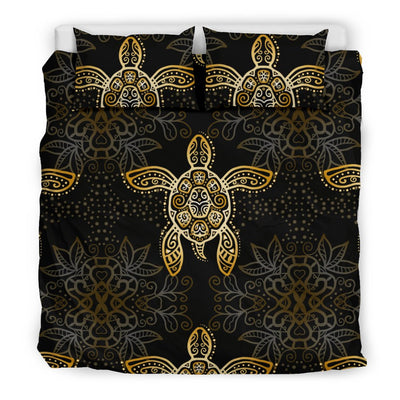 Gold Tribal Turtle Polynesian Design Duvet Cover Bedding Set