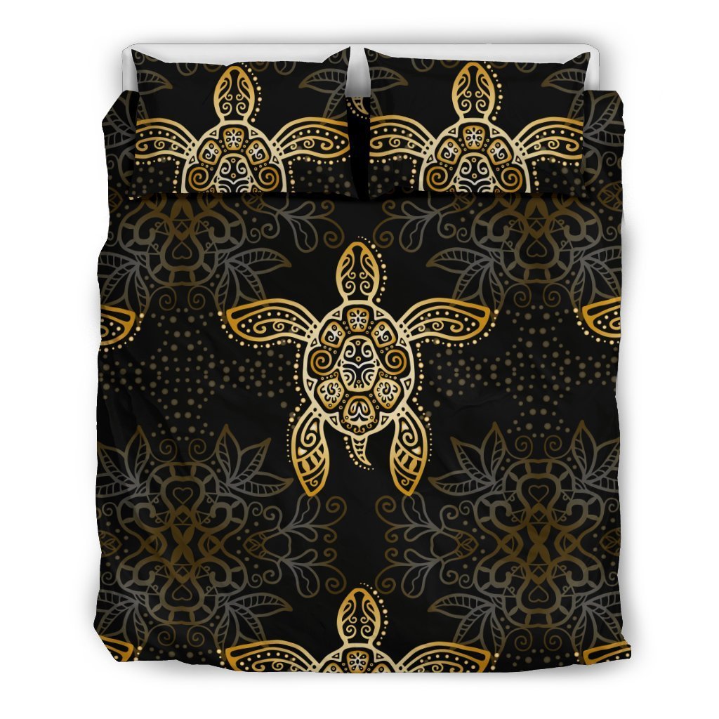 Gold Tribal Turtle Polynesian Design Duvet Cover Bedding Set