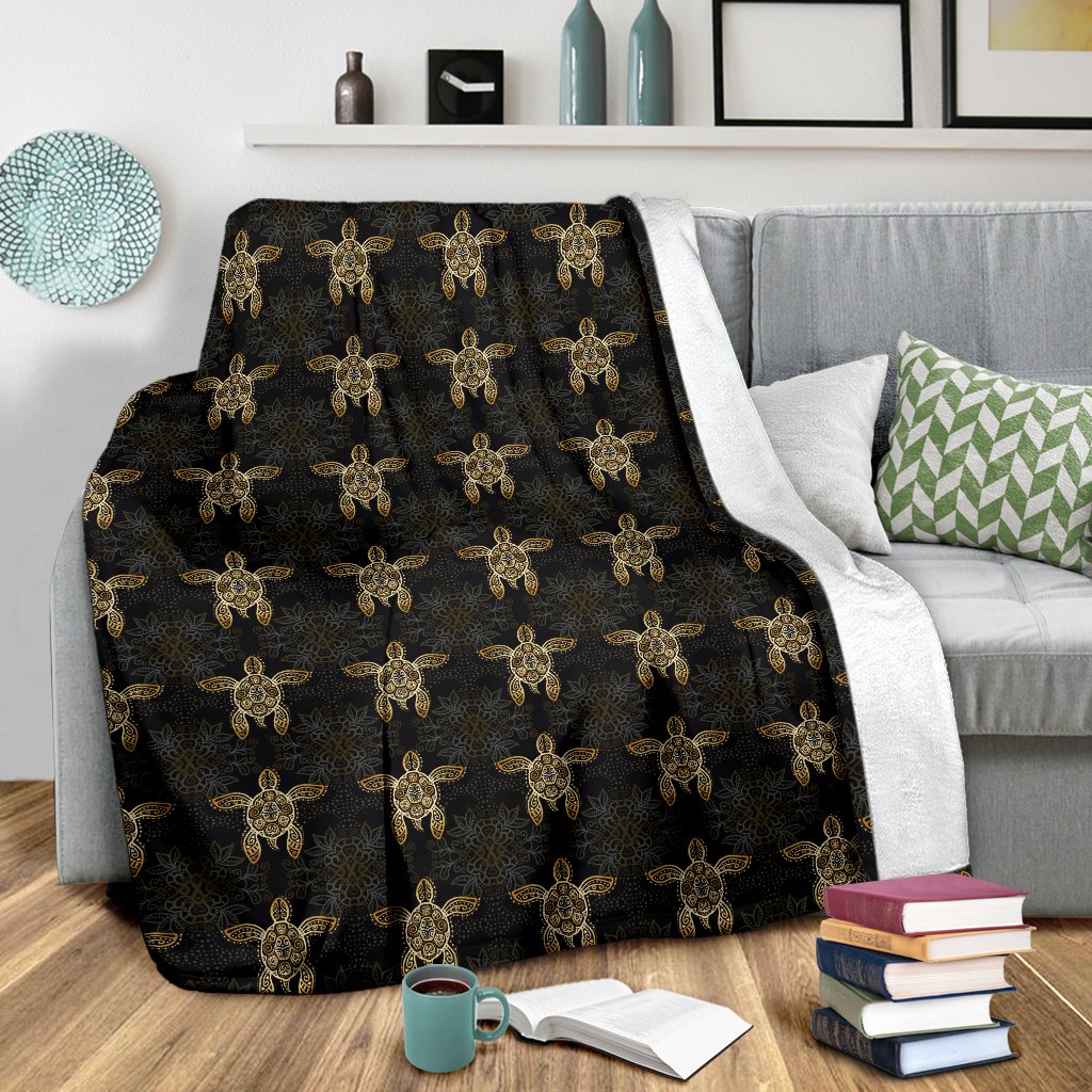 Gold Tribal Turtle Polynesian Design Fleece Blanket